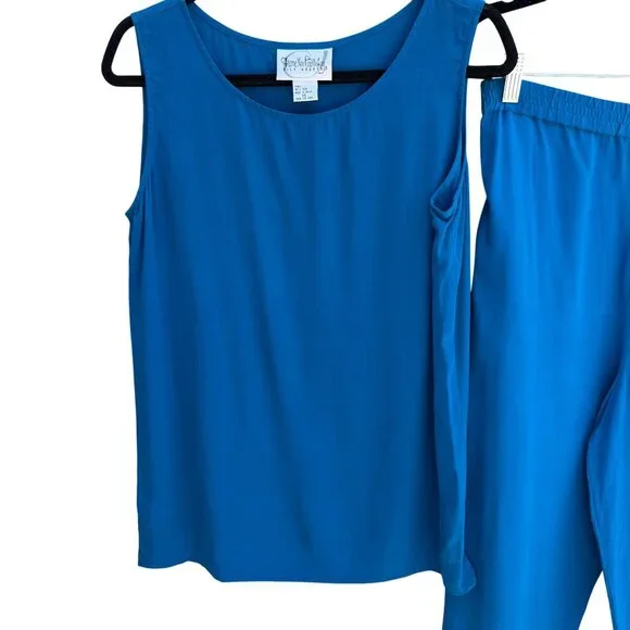Diane Von Furstenberg Silk Assets Blue All Silk Sleeveless Tank Top Pants Set XS - Picture 2 of 12